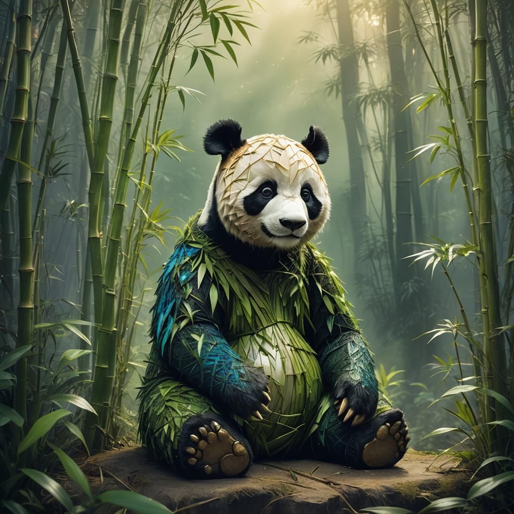 Bamboo Panda in Misty Forest: Fantasy Concept Art