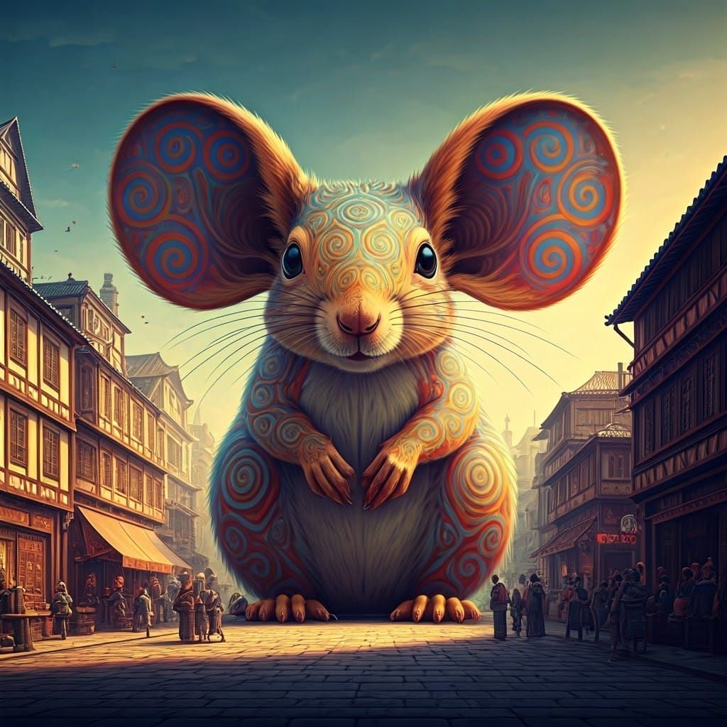 Surreal Urban Squirrel in Vibrant, Swirling Patterns, Inspir...