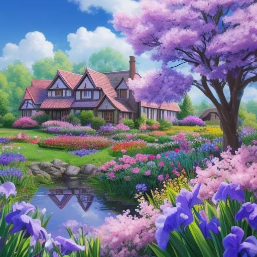 Blooming Iris and Peony Flowers in Chromatic Aberration