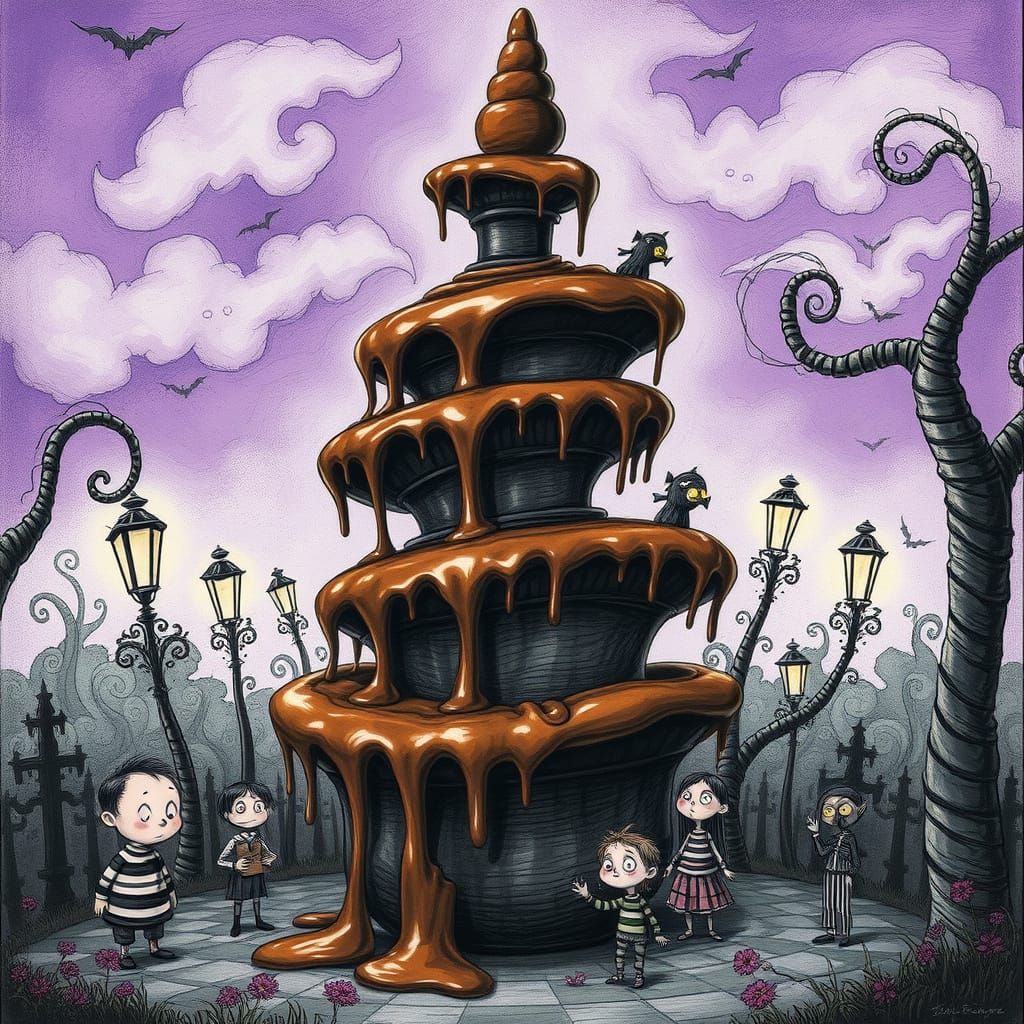 Gothic Chocolate Fountain in Tim Burton Style