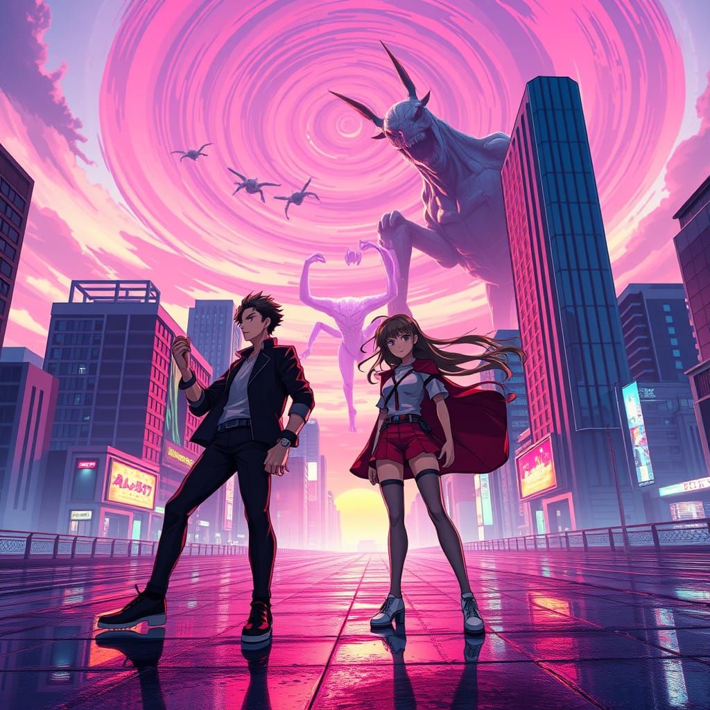 Vibrant Futuristic Cityscape at Sunset