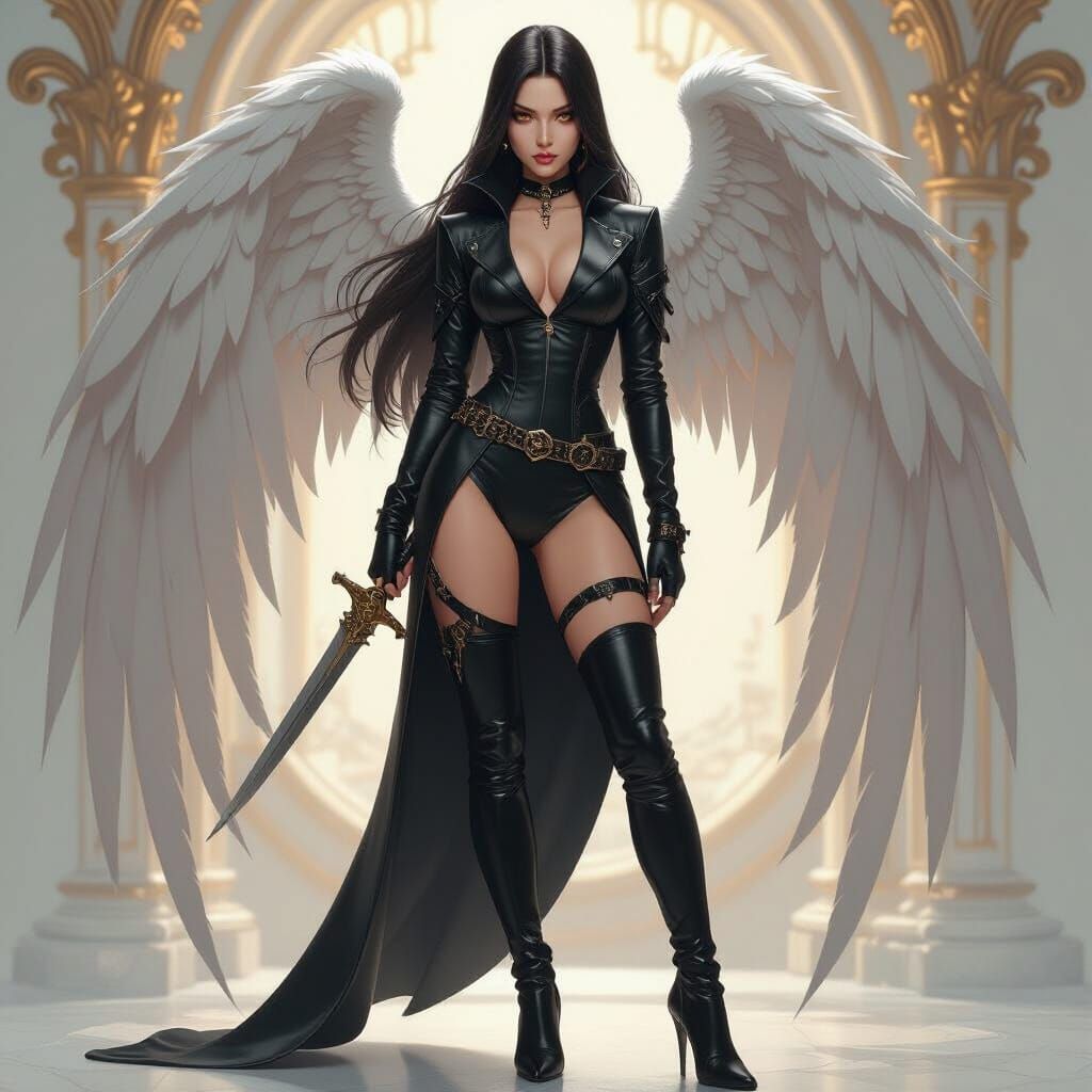 Anime Lucifer's Stepdaughter with Angelic Wings