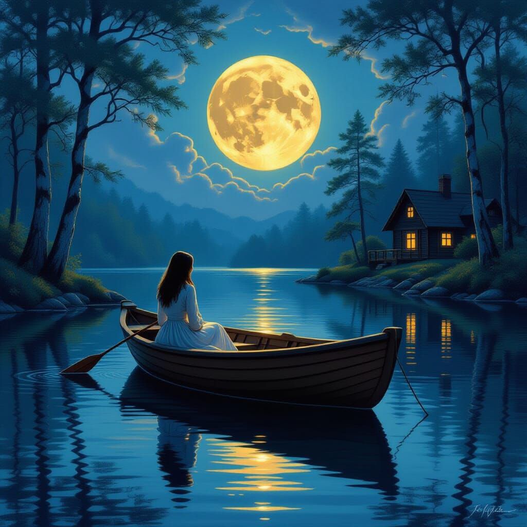 Luminous Lake Scene in Luminist Style