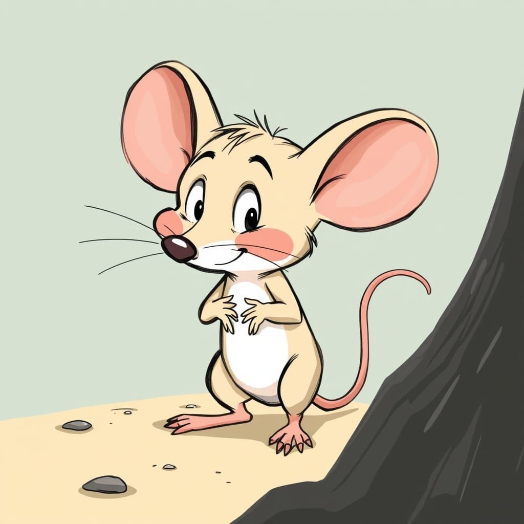Shy Mouse Caricature in 1950s Cartoon Style