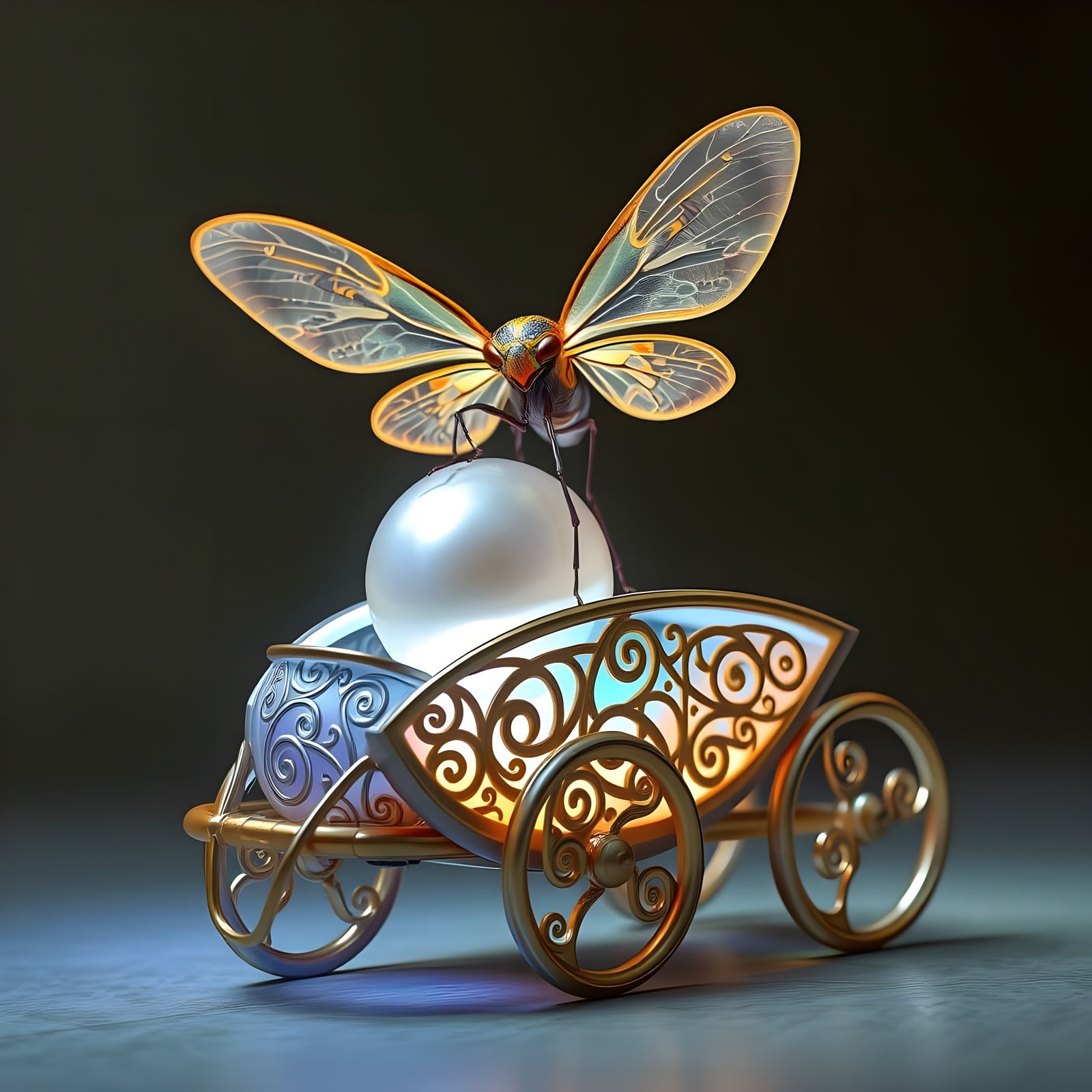 Futuristic Bamboo Chariot with Celtic Knots and Alien Bee, P...
