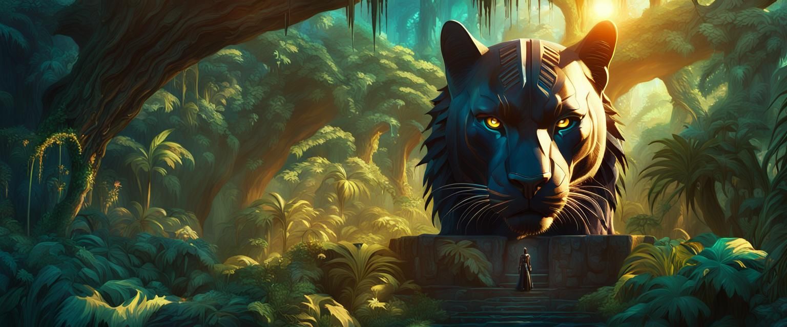 Black Panther on Jungle Throne: Fantasy Concept Art