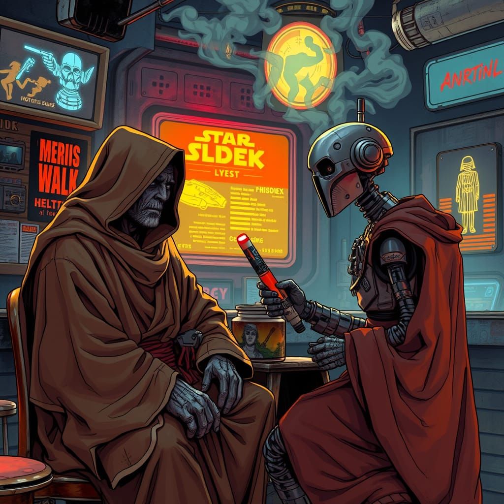 Jedi Blunt Mage in Vaporwave Cantina Scene