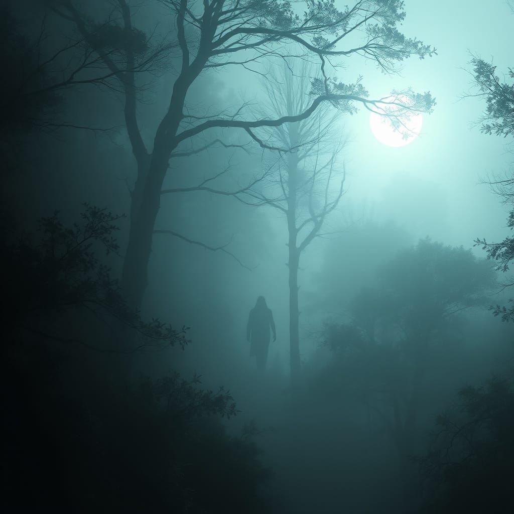 Spectral Spirit in Misty Moonlight Forest