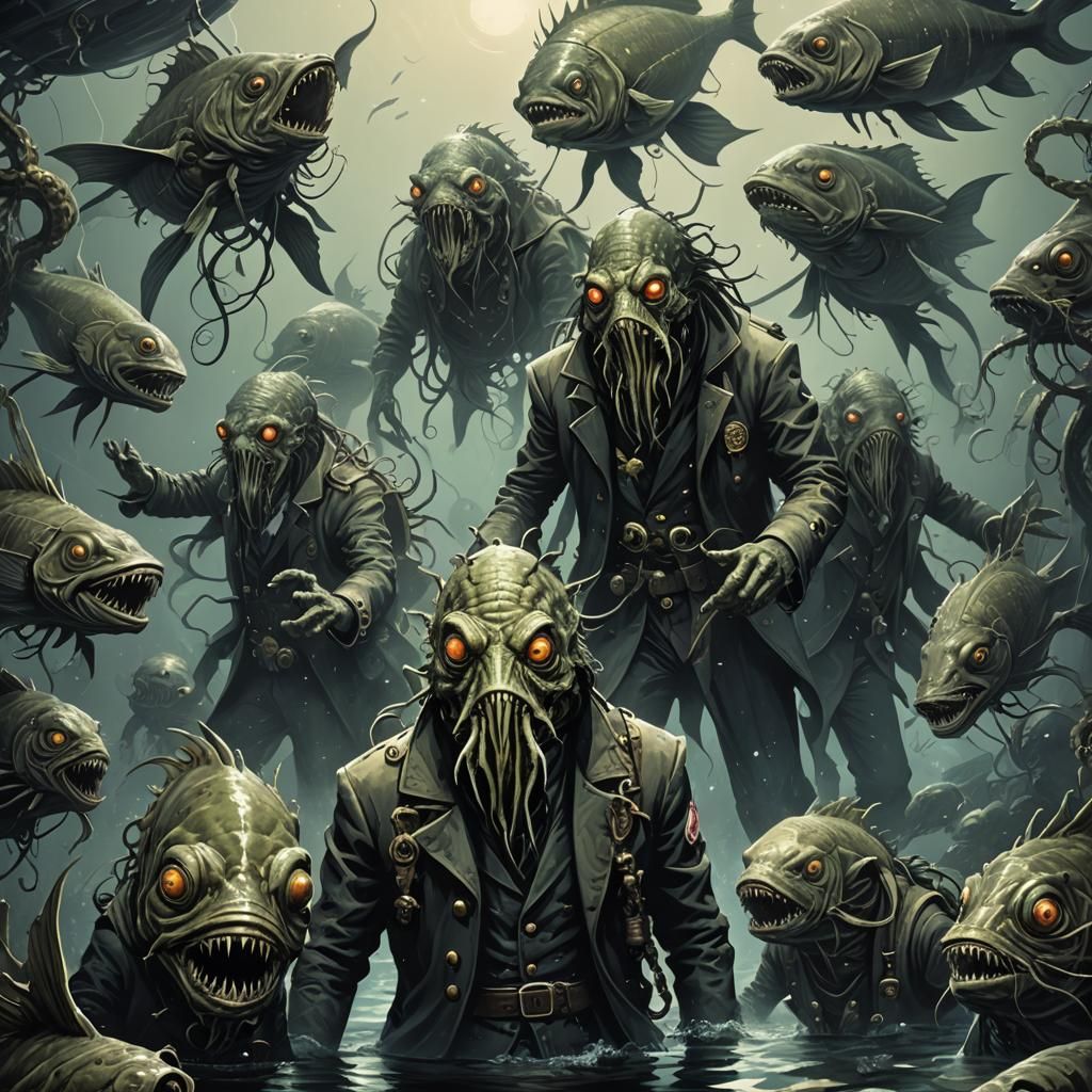 Lovecraftian Fish People in Nautical Horror Style