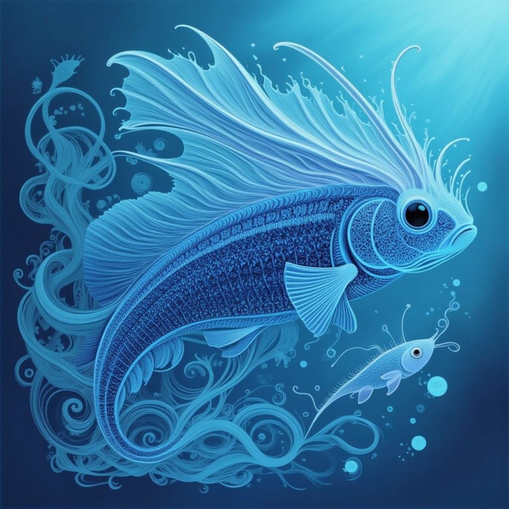Surreal Blue Sky Fish in Ocean Depths