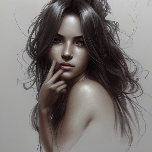 Pencil Sketch Portrait of a Beautiful Woman