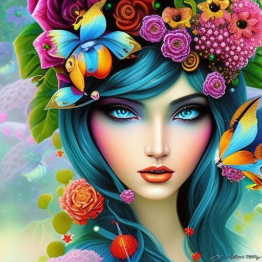 Underwater Fairy with Flowers: Digital Art