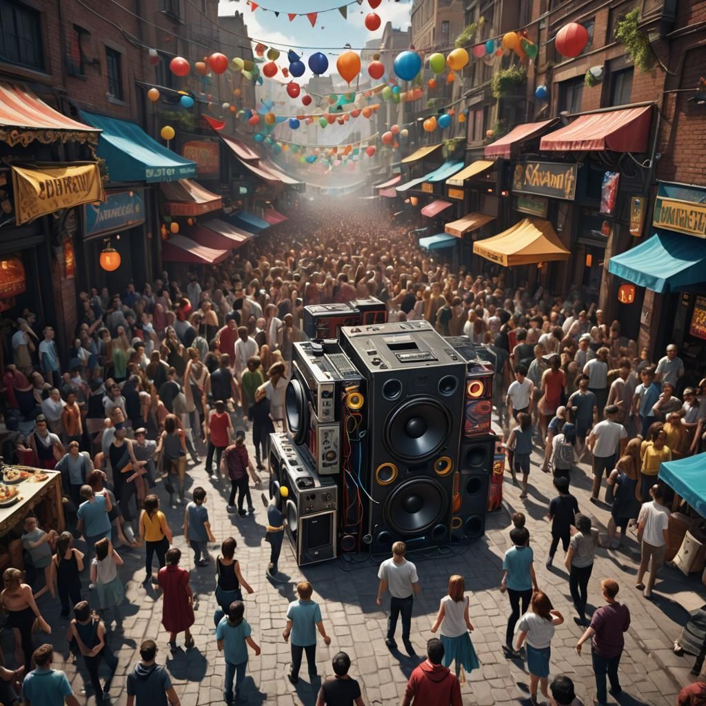 Joyful Dancing at a Crowded Street Festival