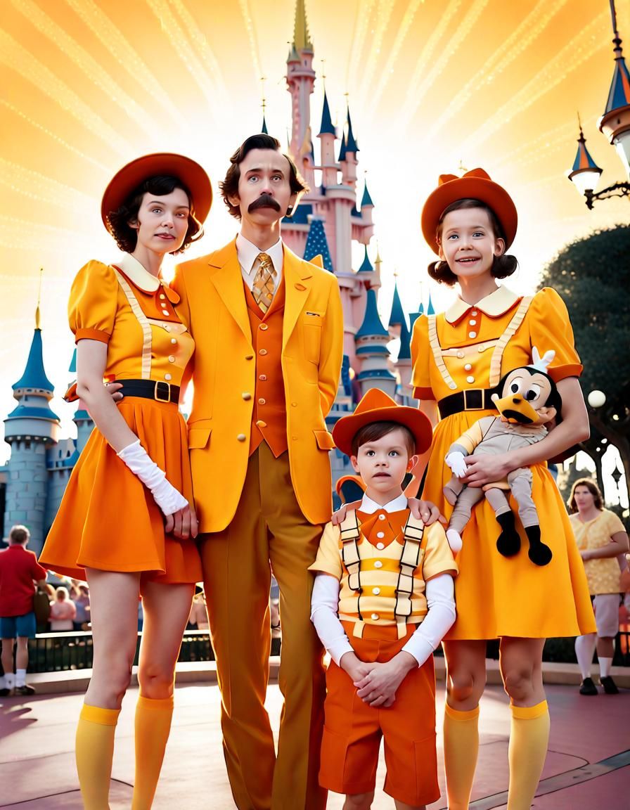 Whimsical Disney Family Portrait in Vibrant Retro Style