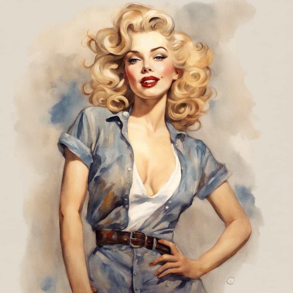 Monroe-Inspired Pin-Up in Watercolor Tones