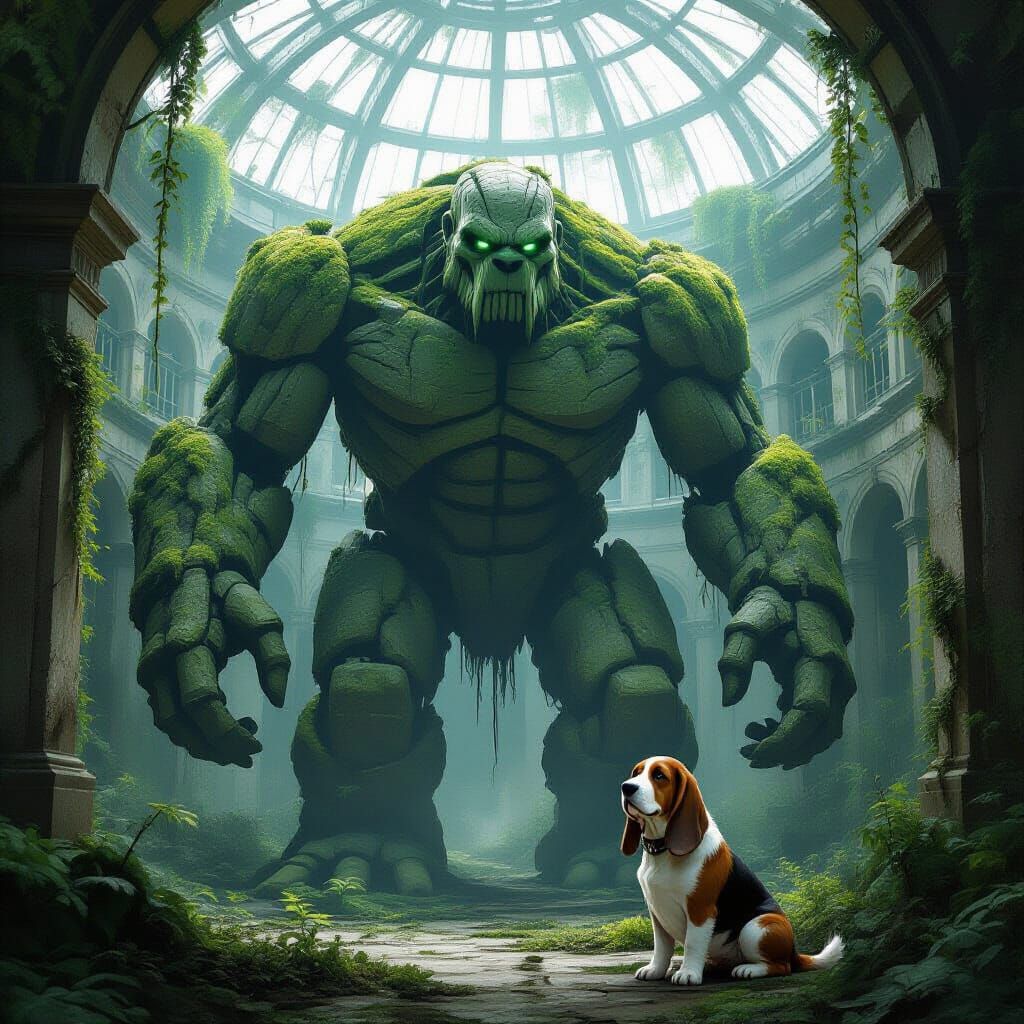 Ancient Stone Golem Awakens in Overgrown Botanical Garden