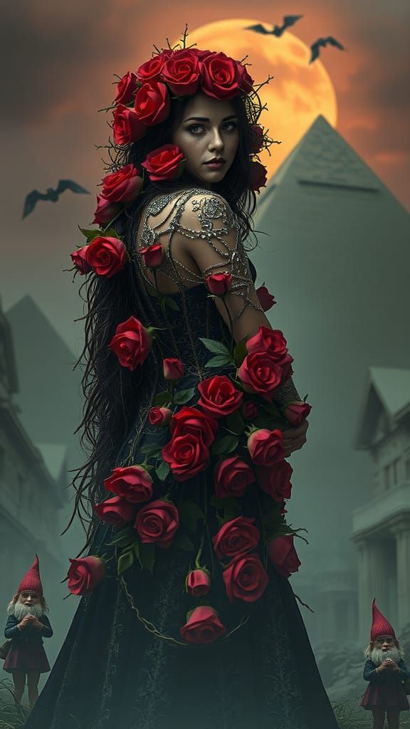 Mystical Dark Fantasy Woman in Ancient Pyramids Style Digita...