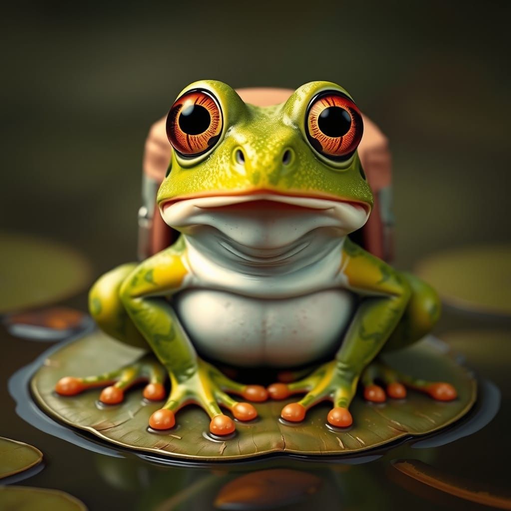 Startled Frog in Backpack, Digital Art Style