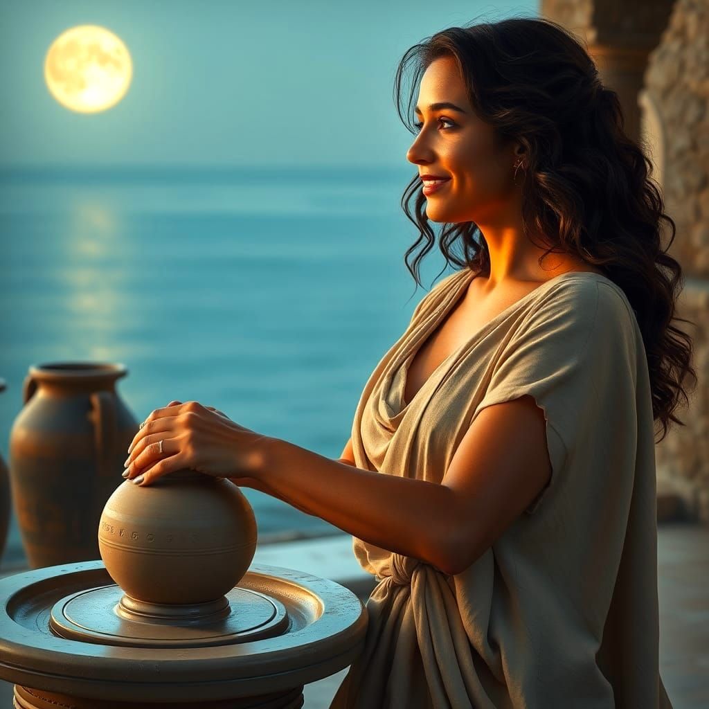 Realistic Greek Woman Creating Pottery