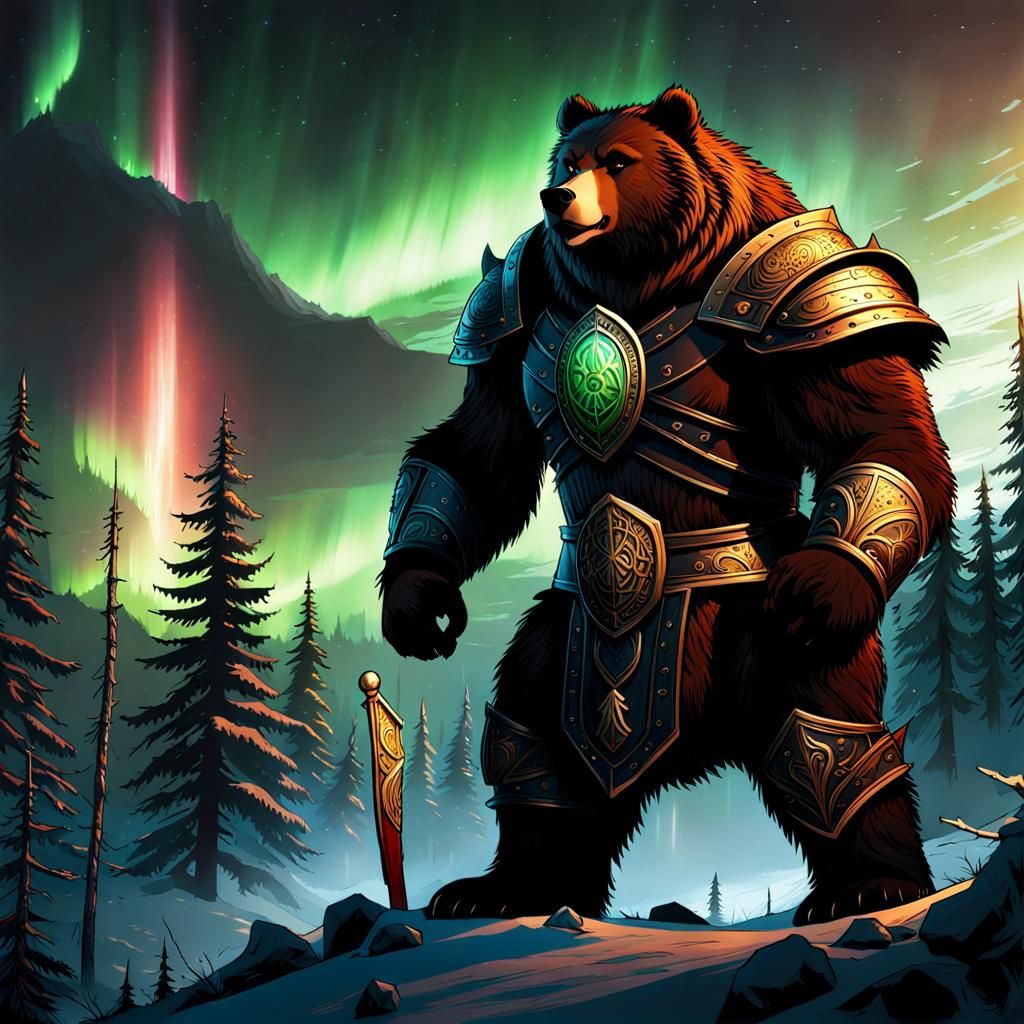 Armored Norse Bear God in Majestic Forest