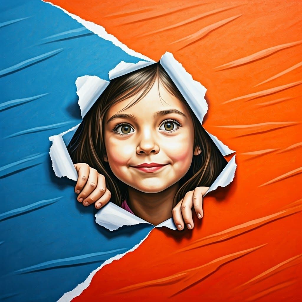 Girl Unveils Hidden Secret Through Crumbling Paper Wall