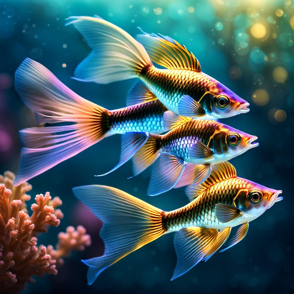 Luminous Crystal Guppies with Gold Trim