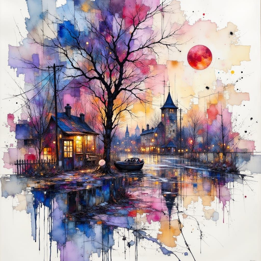 Ethereal Impressionistic Woman in Cityscape