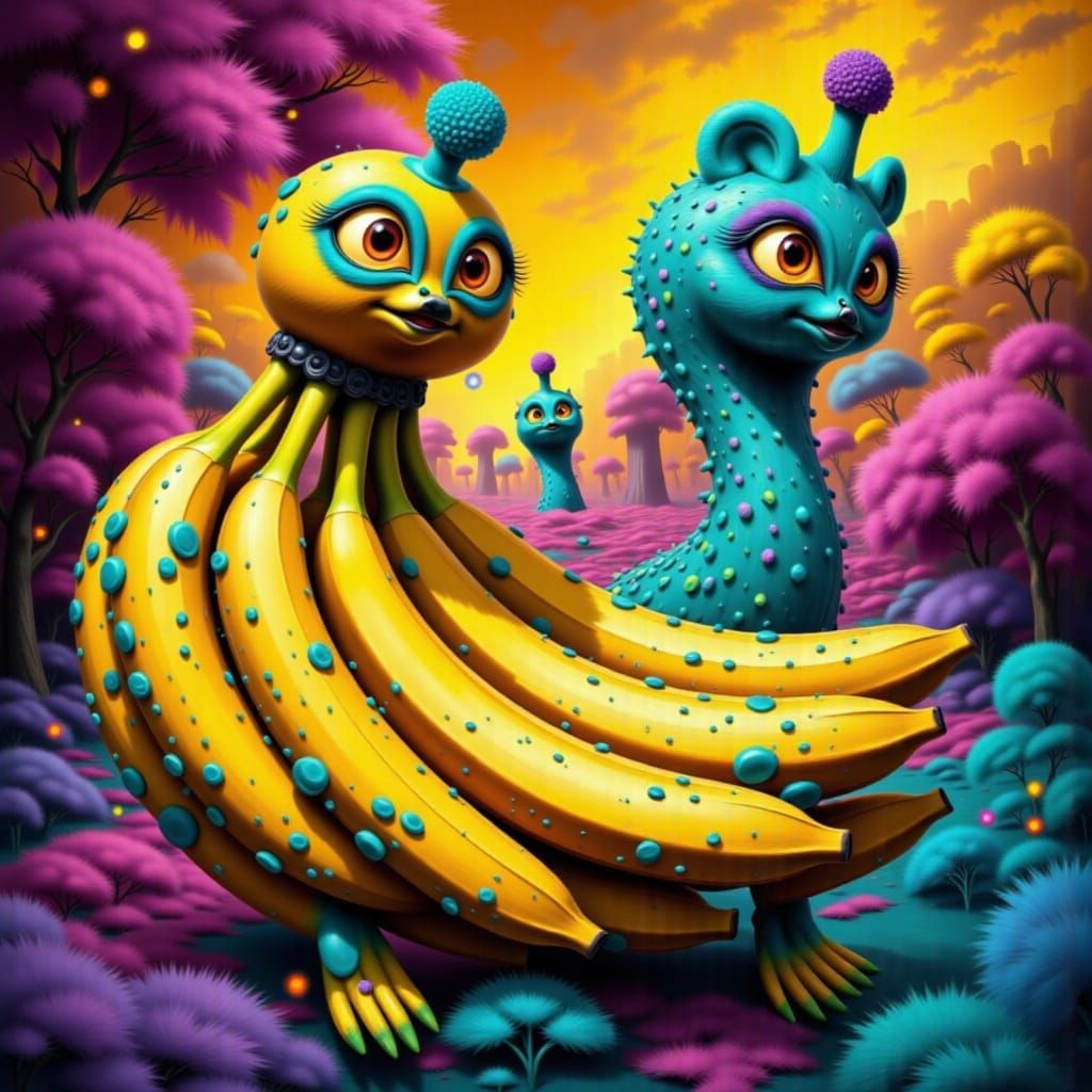 Hyperrealistic Nano Bananas Splash Art Concept