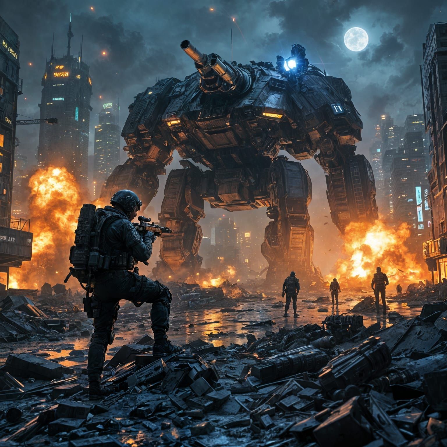 Dystopian Sci-Fi City at War with Superheavy Tank