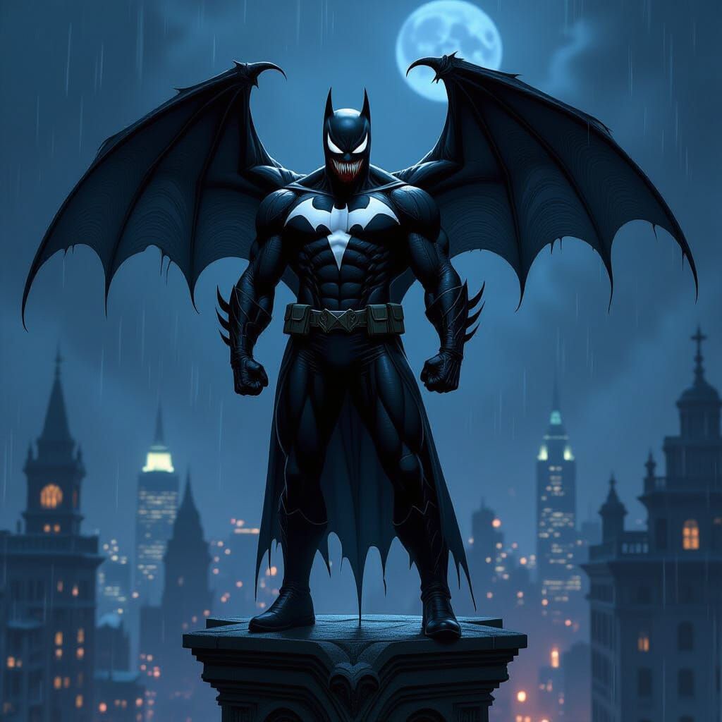 Venom as a Dark Knight in Gothic Batman Style