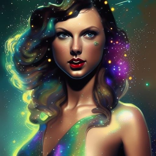 Cosmic Portrait of Woman in Galaxy Dress