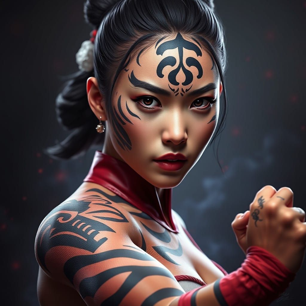 Martial Arts Warrior with Tiger Mark in Vibrant Fantasy Worl...