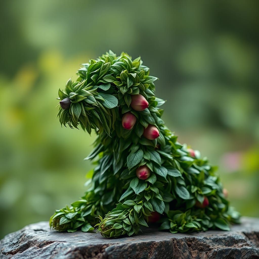 Botanical Dog Sculpture in Still Life Style