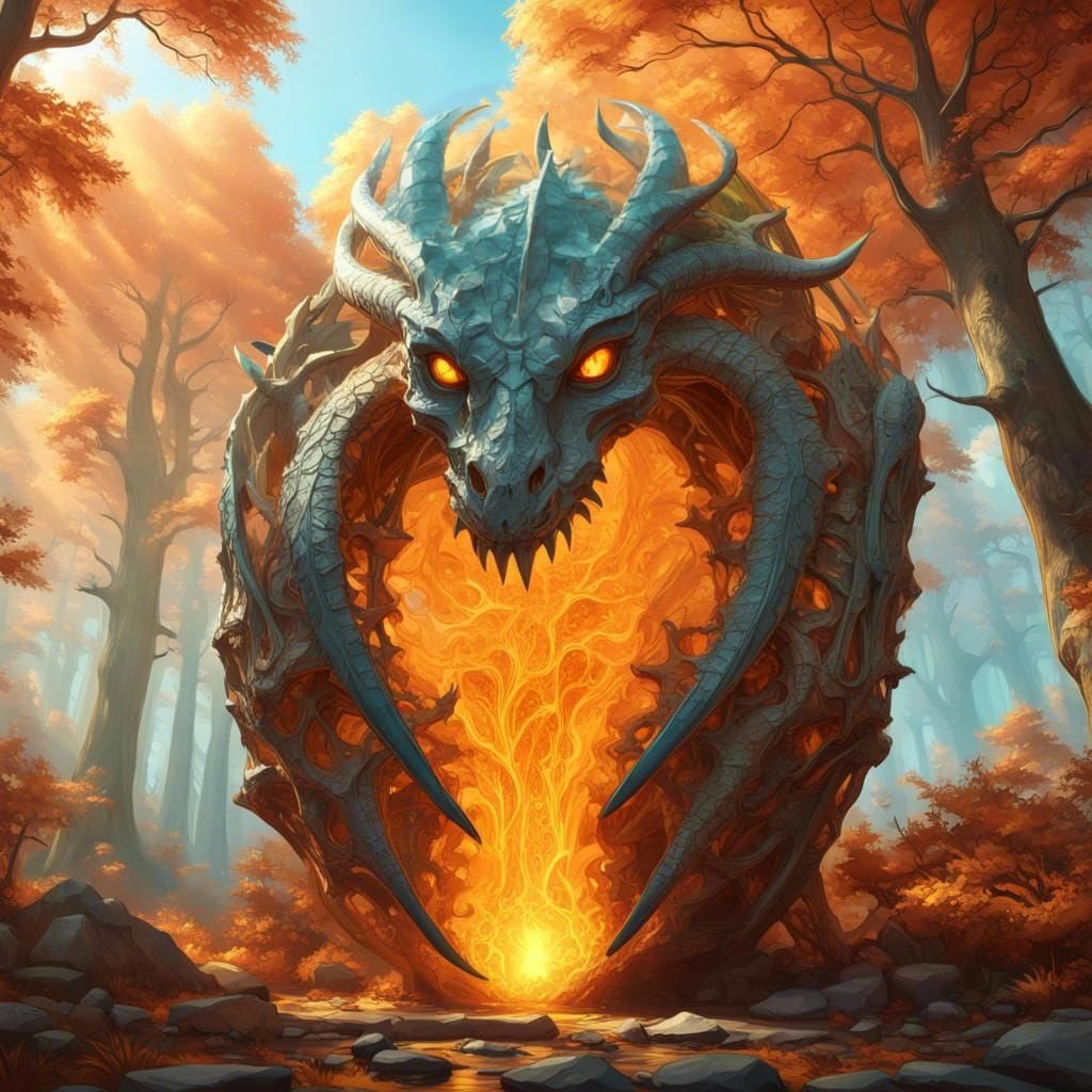 Fossilized Dragon Skeleton Inside Amber Crystal