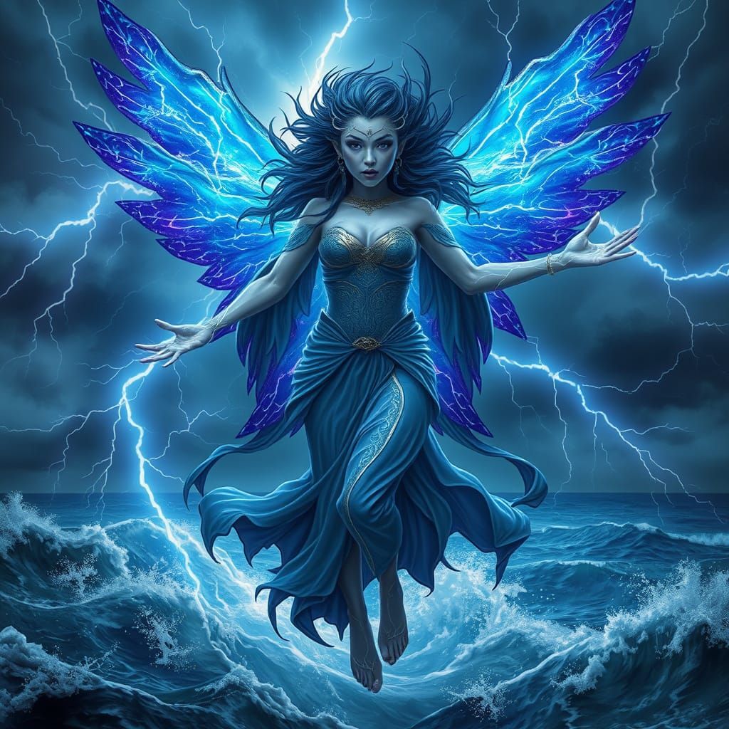 Storm Fairy Goddess with Lightning Wings