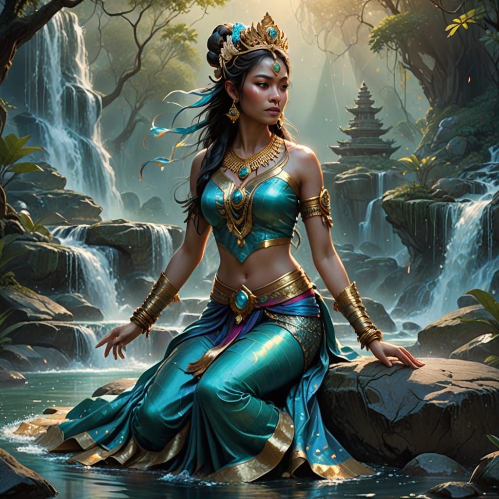 Vibrant Water Apsara in Ethereal Oil Painting