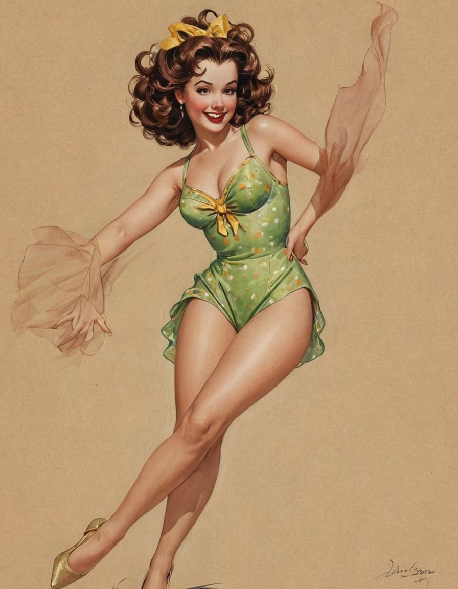 Classic Pin-Up Art in Watercolor and Colored Pencil