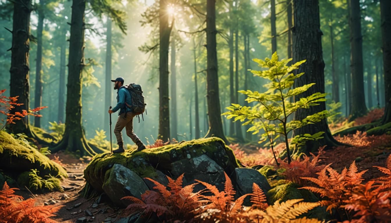 Man Hiking in Forest, Professional Photography, Bokeh