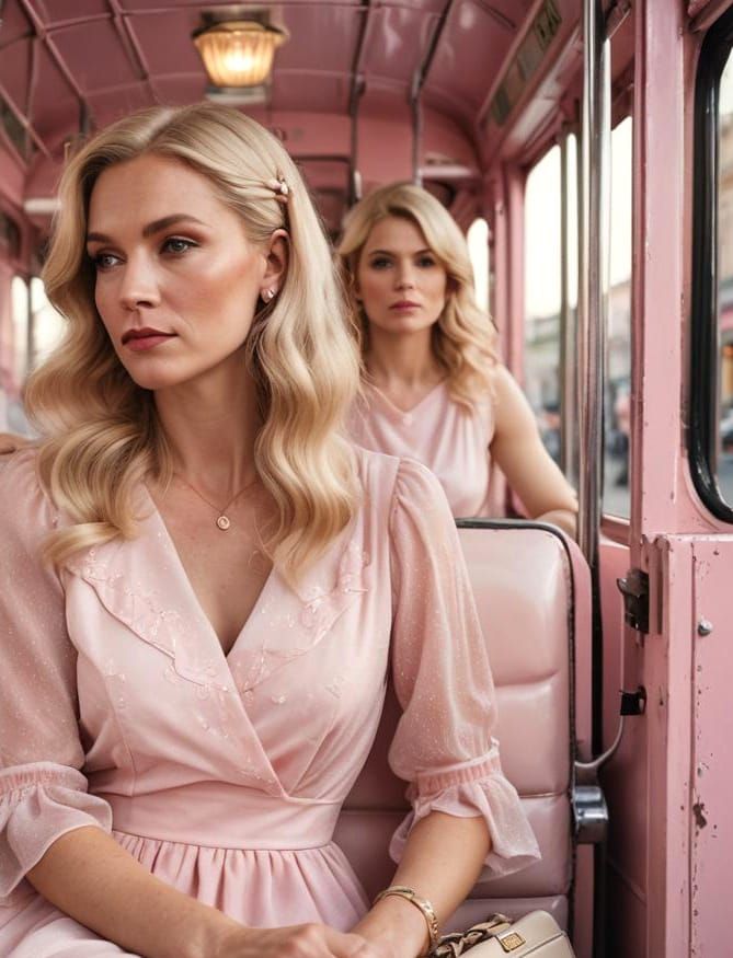 Pink Streetcar Portrait in Hyperrealistic Style