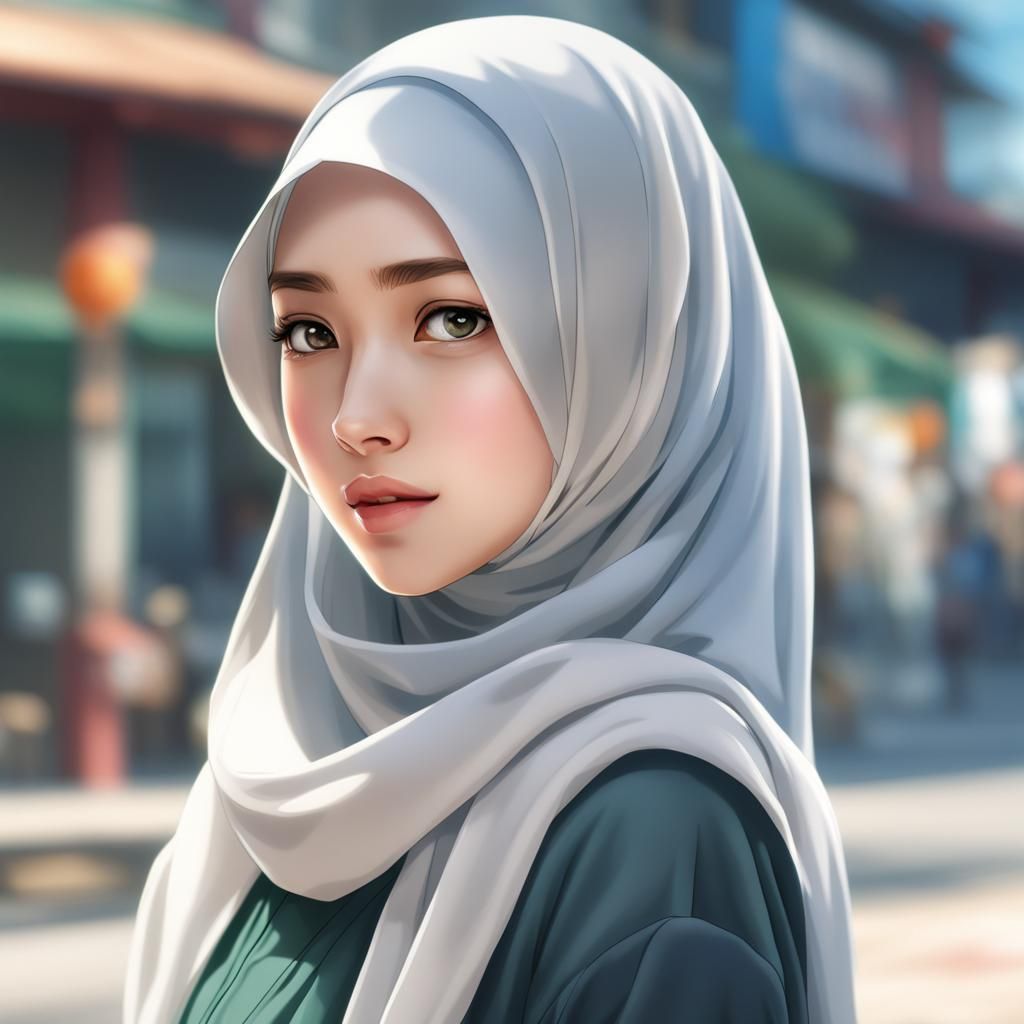 Beautiful Hijab Girl Portrait in Anime Style