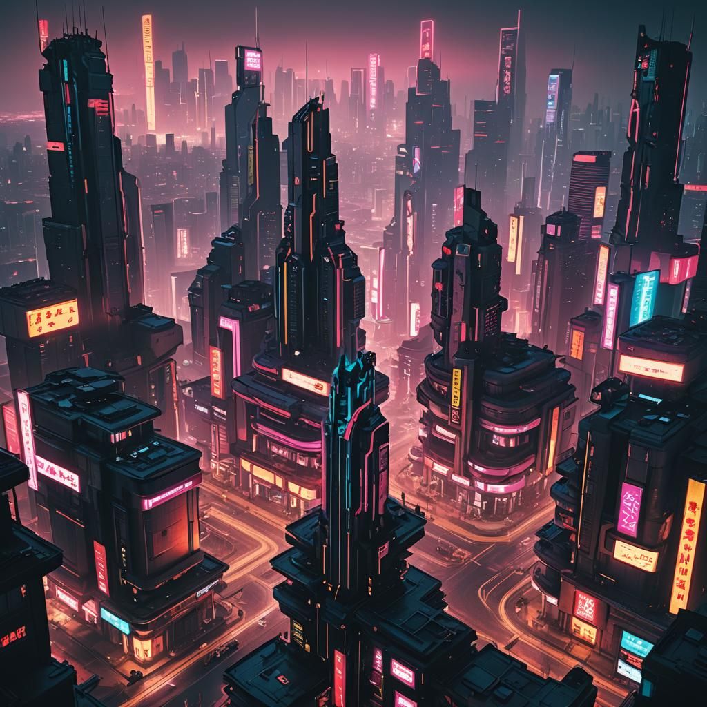Cyberpunk Cityscape in Neon Style
