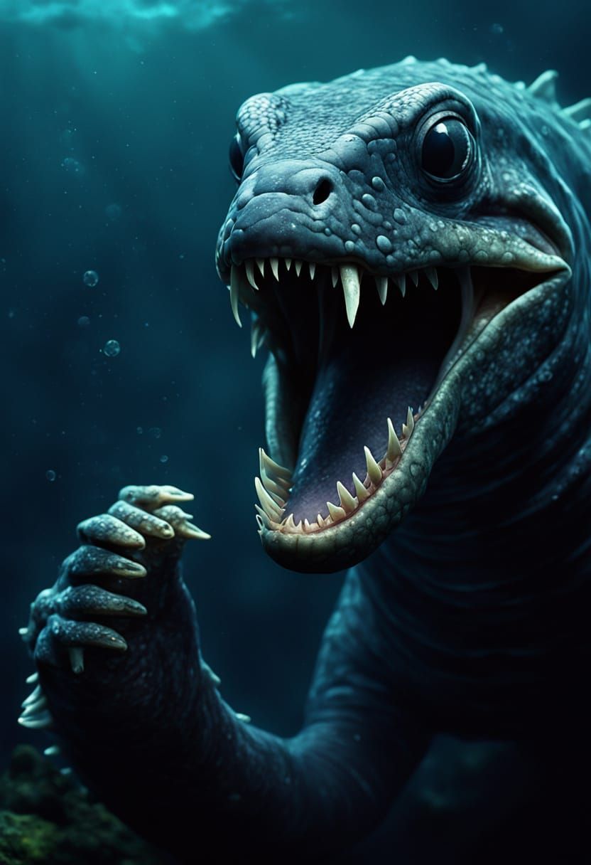 Menacing Biomechanical Moray Eel Sea Monster in Extreme Clos...