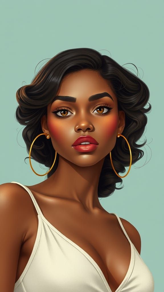 Portrait of Woman with Golden Eyes in Illustrative Style