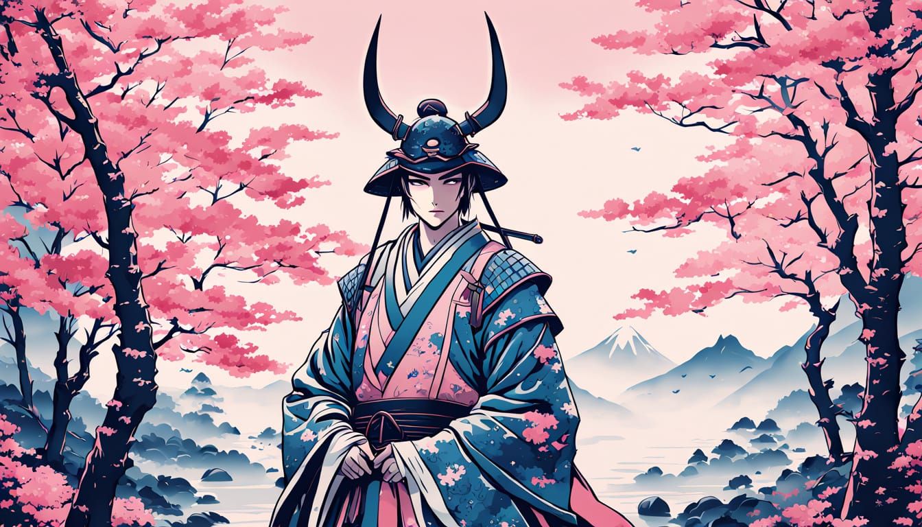 Traditional Japanese Warrior in Serene Forest