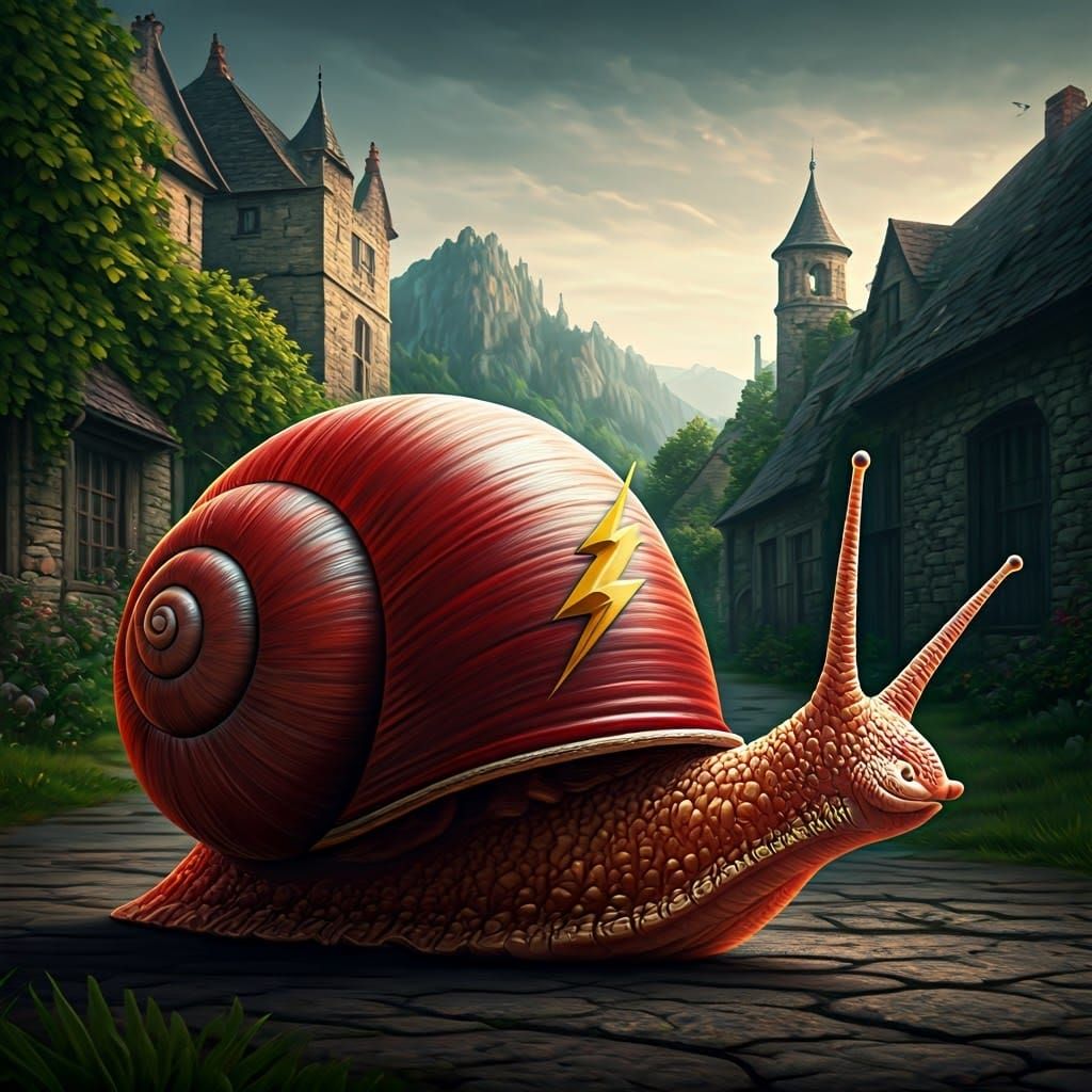 Vibrant Snail Transforms into Flash Superhero in a Quaint Vi...