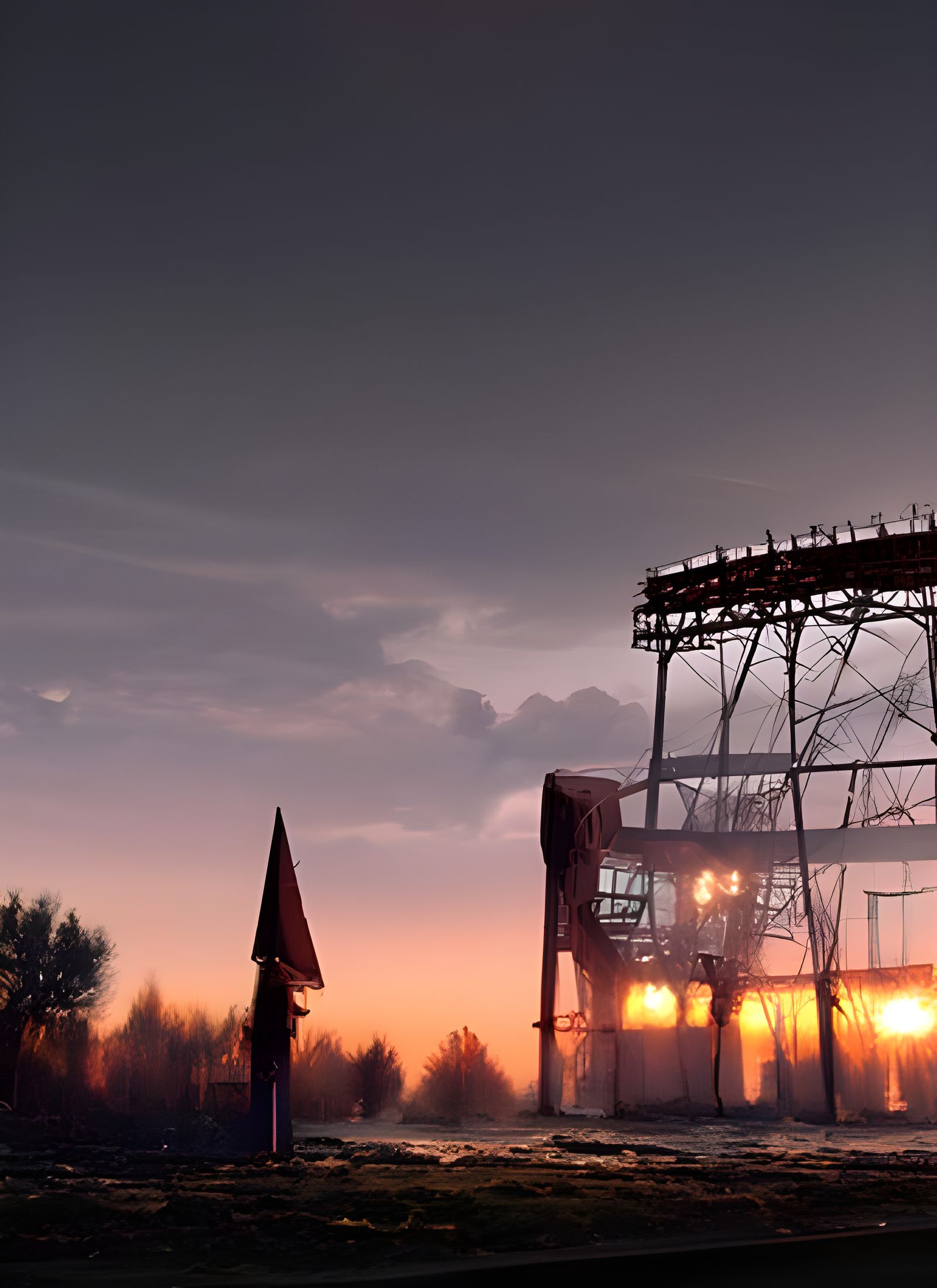 Post-Apocalyptic Baseball Stadium at Dusk