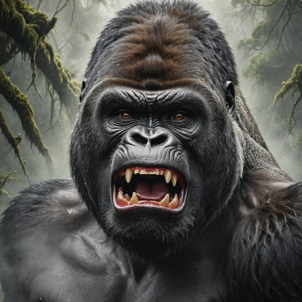 Gorilla Roaring: Hyperrealistic Digital Portrait in 4K