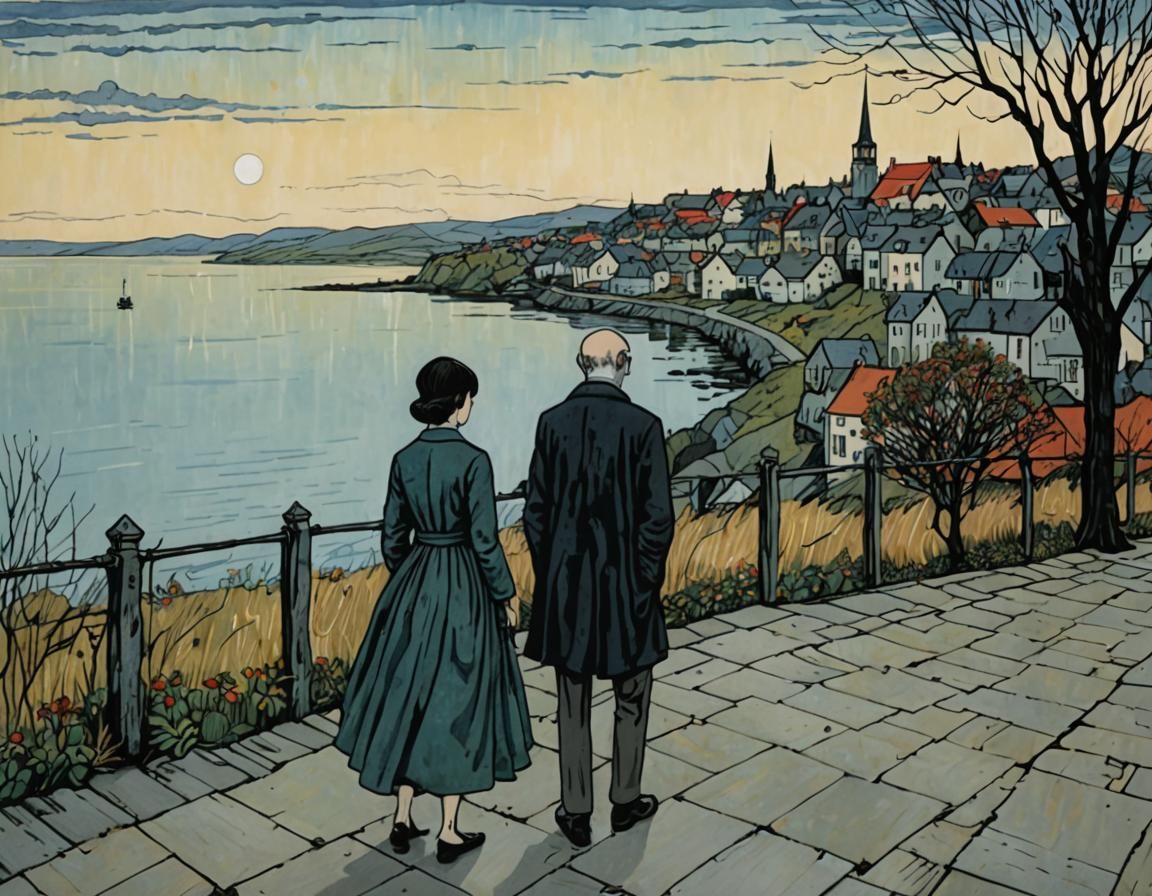 Whimsical Landscape with Lovers Amidst a Fantastical View