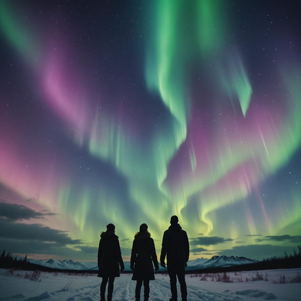 Couple Gazing at Northern Lights in Cinematic Style