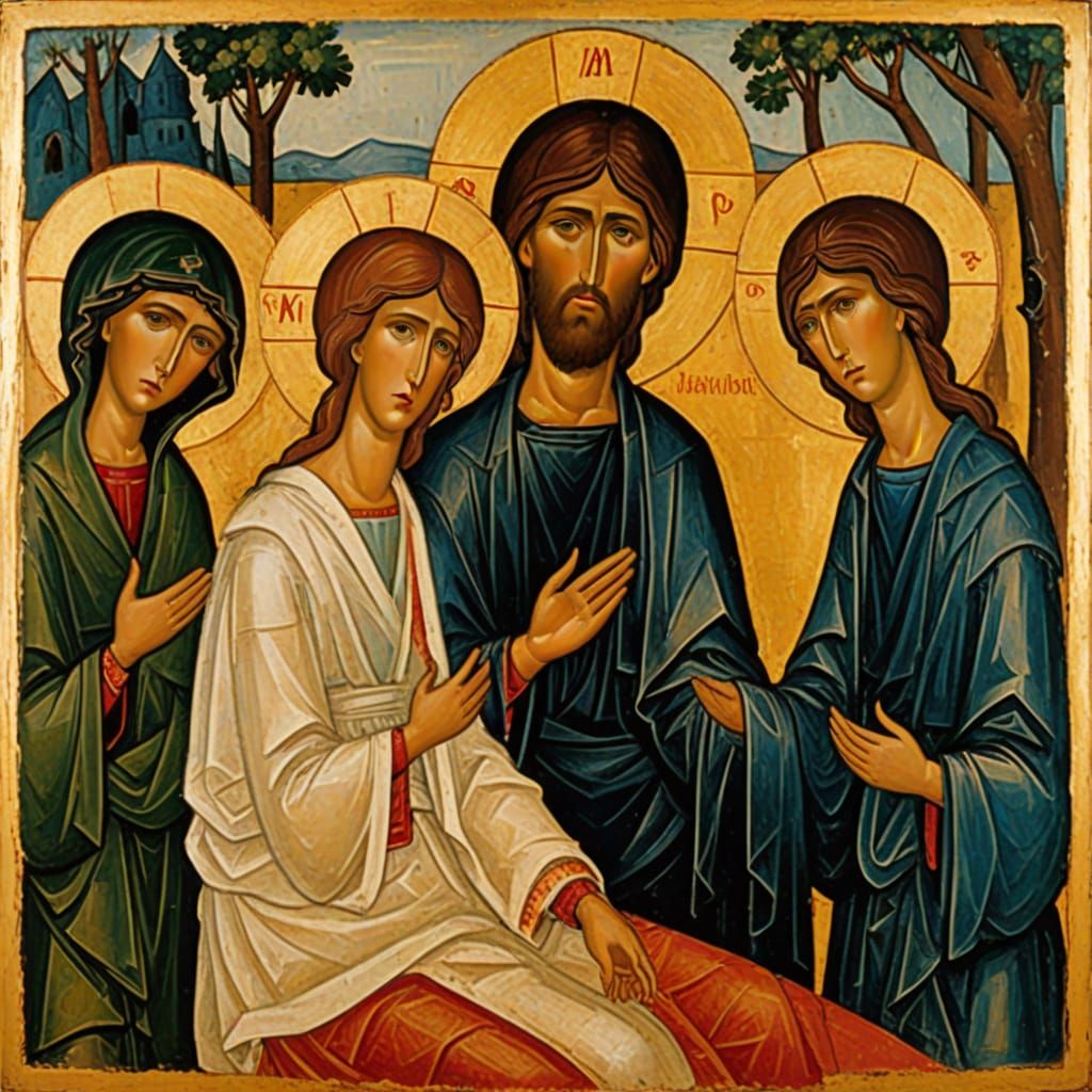 Divine Forgiveness for Betrayal, Rublev and Modigliani Style